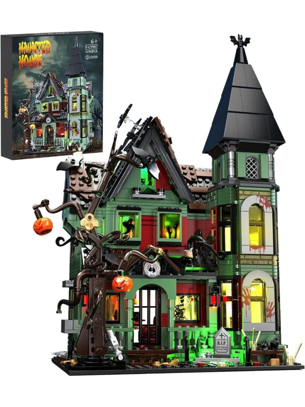 Haunted House Building Set with Lights | Halloween Mansion Toy for Adults & Kids